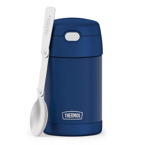 Image of THERMOS FUNTAINER Insulated Food Jar - 16 Ounce, Navy - Kid Friendly Food Jar with Foldable Spoon