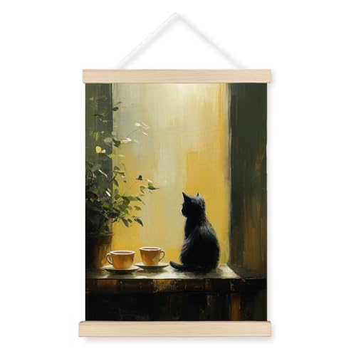 JOQUXI Retro Black Cat Wall Art Decor