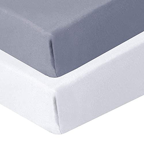 Biloban Crib Sheets Fitted, 2 Pack Crib Sheet Fits for Standard Crib Mattress, Neutral Toddler Bed Sheets for Baby Boys and Girl, Grey & White, 52”X 28”