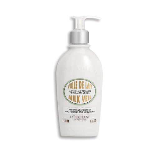 L'OCCITANE Almond Milk Veil Lotion, Lightweight Body Milk with Oil, Hydrates, Softens & Smooths Dry Skin, Fast-Absorbing Moisturizer, Scented, 8 Fl Oz