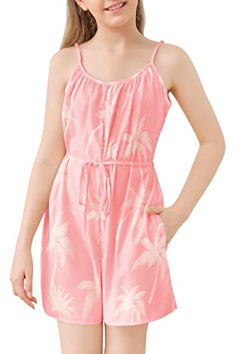 Simtuor Girls Summer Tropical Romper Strappy Sleeveless Tie Front Jumpsuit With Side Pockets 6-15 Years #TOP28