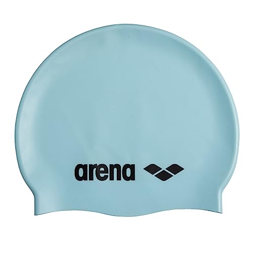 Arena Cuffia da nuoto classica unisex in morbido silicone, unisex, per allenamento intensivo e corsa, confortevole, antiscivolo, per nuoto a pelo lungo, colore blu pastello