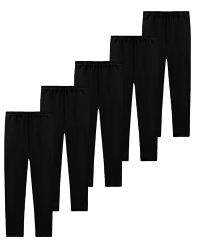 JOCMIC 5 Pack Girls Leggings Full Length Kids Toddler School Trousers Pants Black 9-10 Years Tag 140