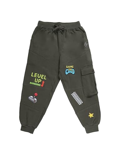 Image of KiddoPanti Boys Solid Fleece Cargo Track Pants | Cotton Poly Fleece Fabric | Ankle Length Jogger | 2 Cargo Pocket,1 Side Pocket | Elastic Waist & Drawcord | Jogger Track Pants