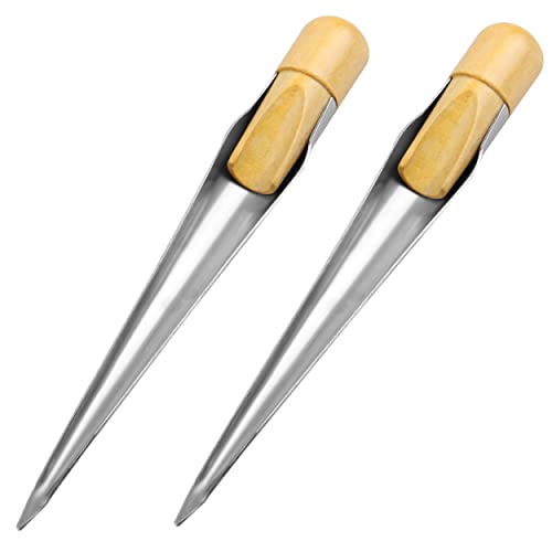 Empalme de cuerda marina Fid Dock Line Splicing Spike Fids Acero inoxidable Empalme hueco con mango de madera para yates, barcos, herramienta de hardware de alambre (Grande-2pcs) Cover