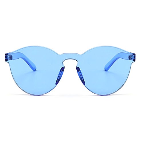 Armear Women Retro Rimless Round Sunglasses Tinted Blue One Piece Lens Frameless Eyewear