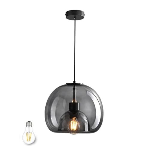 Bravsekai Large Smoke Glass Pendant Light for Kitchen Island, Includes Extra Bulb & 4.26FT...