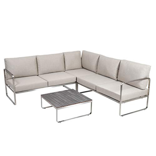 greemotion Gartenmöbel Set Sydney Beige 4-teilig - Lounge Set aus Edelstahl - Gartenlounge Set inkl. Kissen