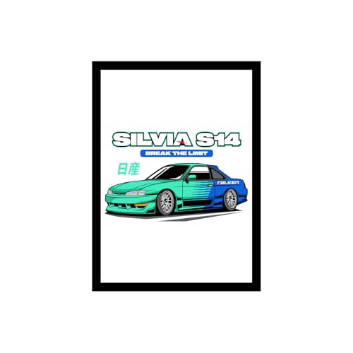 Image of BLINKART Nissan Silvia S14 CarFramed Posters Gift Items Boys Room Wall Decoration Bedroom Office Studio Synthetic Wood Frame & Acrylic Glass Ready to Hang - 12x8 Inch, (A4 Size) - CAR-172