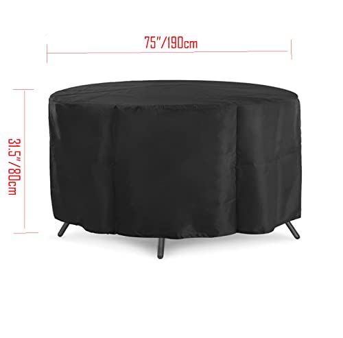 Amsamotion Round Patio Furniture Cover, Round Patio Table Cover, Heavy Duty Oxford Waterproof And Uv Resistant Suitable For Outdoor Furniture Set, Large Outdoor Table Chair Set Cover, 75" Diax31 H #TOP4