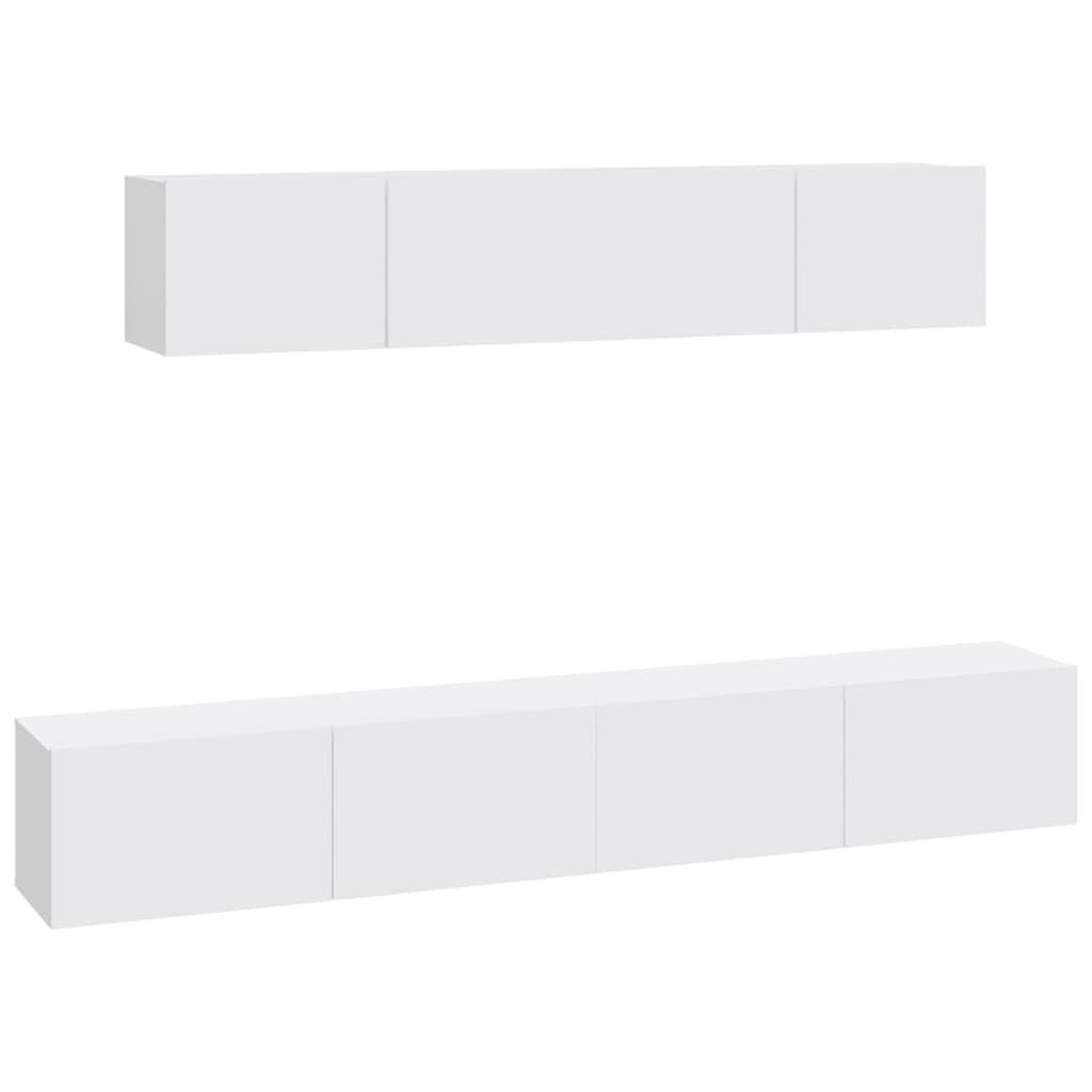 Meuble TV suspendu design blanc en bois avec rangements haut de gamme
