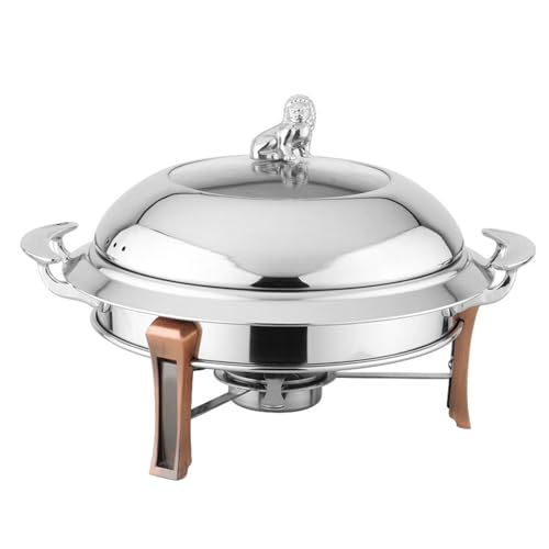 CQIKRWGWS Juego de calientaplatos de Acero Inoxidable, Bandeja Redonda para Servir Buffet con Horno de Alcohol y Tapa, para Bodas, Fiestas, Banquetes y Eventos de Catering (1 Paquete de 26 cm)
