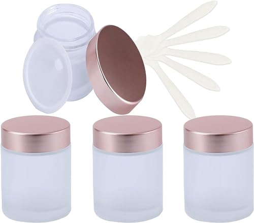 Tarros cosméticos, Paquete de 4 recipientes vacíos de Almacenamiento de Crema Facial de 15ml con Tapa de Rosa, tarros cosméticos de Vidrio Esmerilado