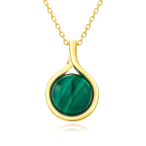 AIBAO 925 Sterling Silver Genuine Turquoise/Malachite Gemstone Pendant Necklaces for Women 14K Gold plated Healing Crystal Teardrop Necklace