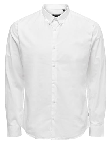 Only & Sons Camiseta para Hombre Onspoplin BTN Down LS EXP RE Camisa, Blanco, XL, Blanco, XL