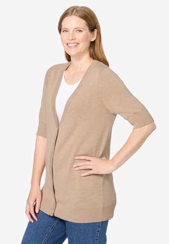 Woman Within Plus Size Lightweight Short Sleeve V-Neck Cardigan3