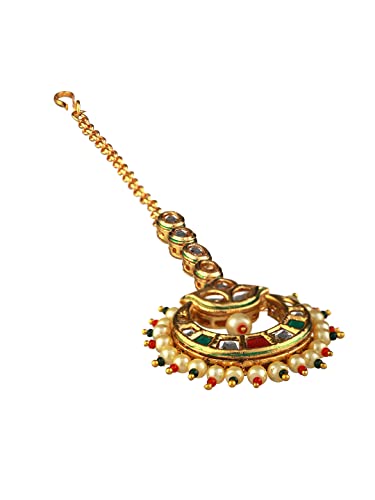 Multicolor Kundan Stone Studded Plated Maangtikka, Elegant Gift