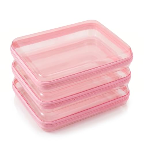 Image of CoiiJoii 3PCS Large Clear Hard Shell Zippered Case, Diaper Bag Organizing Pouches, Waterproof Cosmetic Bag, Kid's Toy Storage Organizer Bins, Pencil Case.