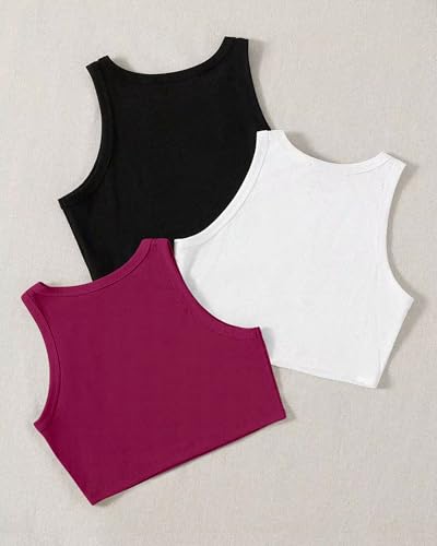 Image of (Pack of 3) Stylish Sleeveless Round Neck Ribbed Tank Tops for Women and Western Crop Top
