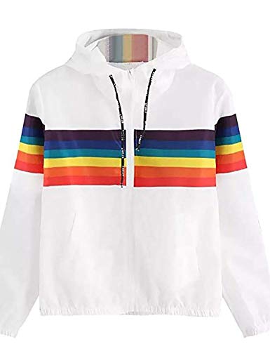 Tomasa Chaqueta Delgada con Capucha de Manga Larga a Rayas con Cremallera para Mujer Abrigo Deportivo Casual Chaquetas