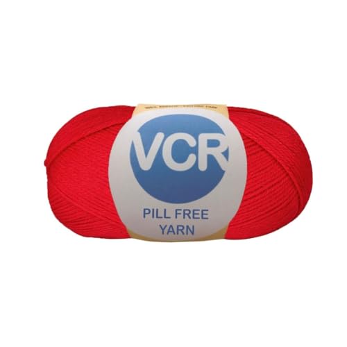 Image of VCR Cherry Red Yarn, Pill-Free Soft Knitting Yarn, 100 Grams Hank, 263 Meters Length, Low-Pill Acrylic Yarn, Soft Crosia Threads, Pack of 1, Suitable for Beanies, Caps and Gloves