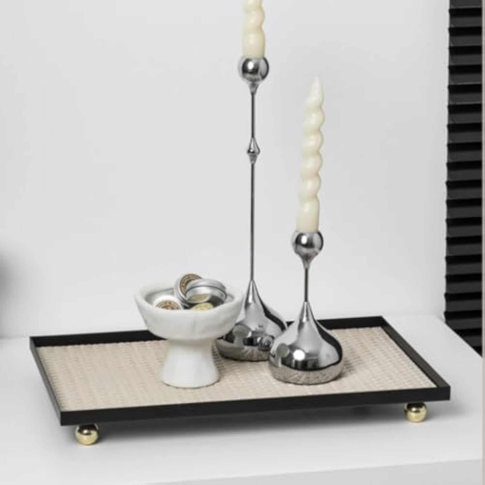 Faux Leather Rectangular Tray with Ball Feet Frame
