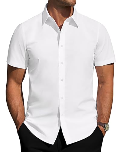 J.VER Mens Short Sleeve Button Down Shirt Stretch Business Casual Dress Shirts Solid Summer Wedding Prom Tops
