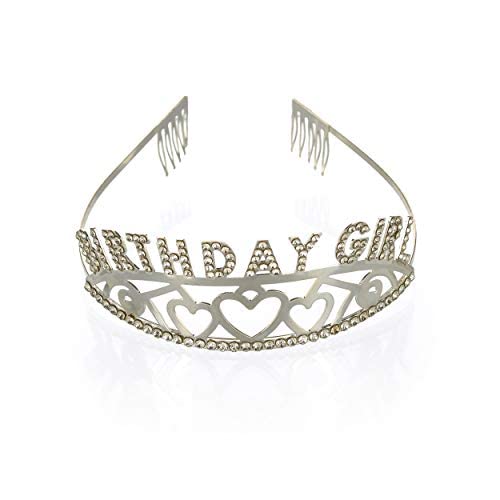 SATYAM KRAFT Birthday Girl Diamond Party Prop for Girls, beautiful metal crown for birthday, Valentine girls, women, sister, wife, girlfriend, friend or your special once 1 Piece (Silver) (Design 1)