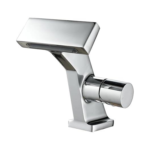 Grifo De Lavabo Grifo de baño en cascada latón gris con una sola manija, acabado cromado negro, grifo mezclador for fregadero grúa agua fría y caliente(Color-2)