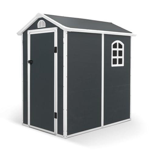 Gardiun Caseta de Resina para Exterior New Marena 2,57m² 130x190x203 cm con Ventana Lateral y Respiraderos Antracita/Blanco