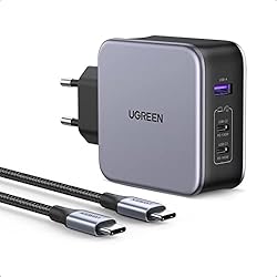 Ugreen Cargador Usb C Power Delivery 3.0 UGREEN Nexode 140W Cargador USB C Rápido GAN con PD 3.1, Cargador 3 Puertos con 240W Cable USB C 1,5M, Compatible MacBook Pro/Air, iPad Pro/Air, iPhone 14/13, Galaxy S23/S22/S21, Redmi Note 12 Pro
