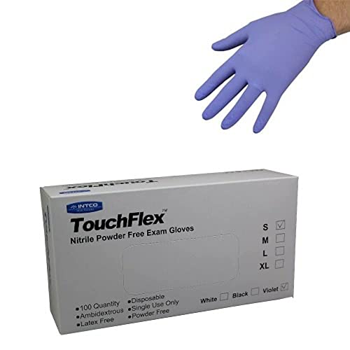 TouchFlex GL56S Nitrile Disposable Gloves, Powder-Free, Color Violet, Size S / 7, Pack of 100 pieces, Purple