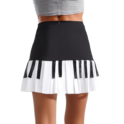 Mini Piano Skirt for Women Y2k Trendy Harajuku Black White Spliced Short Skirts2