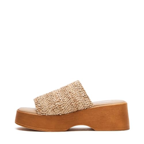 VICKI·VICKI Platform Sandals Women Raffia Slip On Wedge Sandals Summer Open Toe Espadrille for Women Comfort Straw Beach Casual Shoes