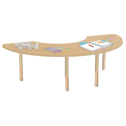 Image of Factory Direct Partners 36 inch x 72 inch Half Moon Kids Classroom Table with Adjustable Chunky Wood Legs