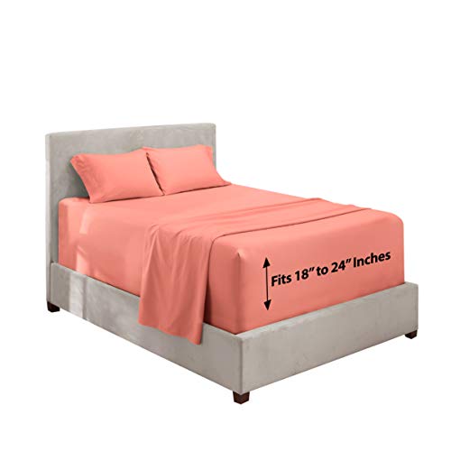Image of Hearth & Harbor Extra Deep Pocket Bed Sheet Set - 4 Piece Hotel Luxury Sheets Fits Up to 24 inch Thick Mattress - Full - Misty Rose