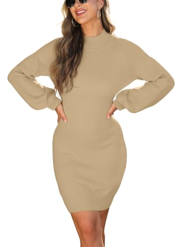 Image of GRECERELLE 2026 Womens Fall Winter Mock Neck Mini Pullover Sweater Dress | Long Sleeve Ribbed Knit Bodycon Fit for Parties Date Holidays Daily(XS-2XL)