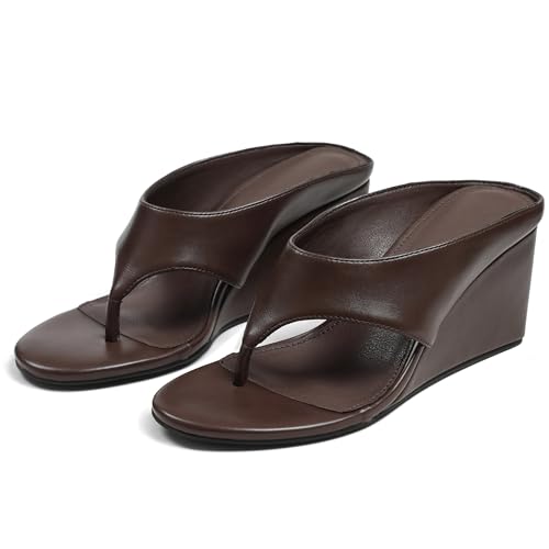 Image of AMINUGAL Wedge Sandals for Women Trendy Dressy Summer Wedges Heels for Women Chunky Heel Open Round Toe Womens flip flops slides Cute Beach Slip On Thong Sandals for Ladies Y2K