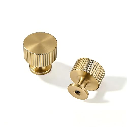 khtumeware 30 Pack Knob Brushed Gold Cabinet Knobs Solid Heavy-Duty Bifold Closet Door Matte Gold Knobs Cabinet Hardware Handle for cabinets Dressers Pull for Bathroom Kitchens