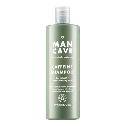 ManCave Champú de Cafeína, 500 ml – Champú de Hombre Estimula el Crecimiento Sano del Cabello - Pantenol y Vitamina E - Champú Sin Sulfatos ni Parabenos, Formula Natural, Vegana