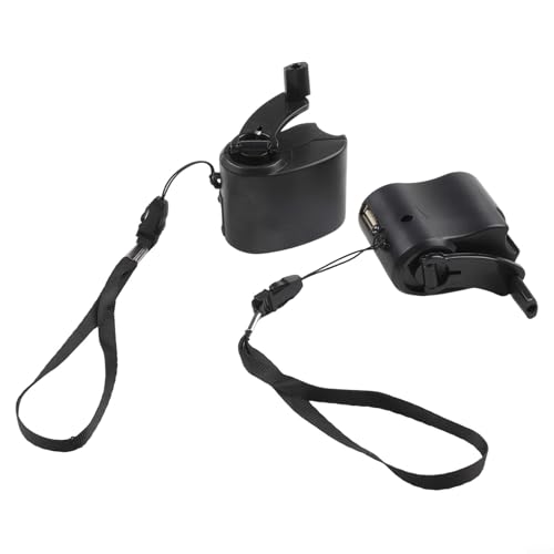 Yhenlovtt Generador de manivela USB para teléfonos móviles, banco de dinamo manual con indicador LED, dispositivo de carga portátil para viajes al aire libre, color negro (paquete de 2)