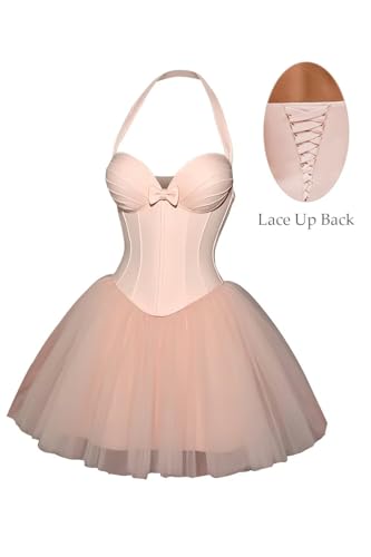 Puffy Satin Homecoming Dresses 2025 Halter Tulle Mini Dresses with Bow TM1652
