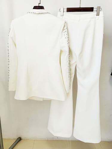 Elegant Beading Embellished Rhinestone 2 Pcs Women Suits Set Blazer＆Pant Evening Party Tuxedos Lapel Wedding Suits Set3