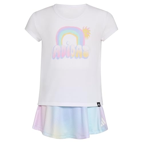Image of adidas Girls' Pleated Tee Shirt and Aop Flounce Skort Set