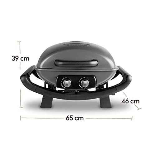 Draagbare 2-Brander Gasbarbecue Wayne, tafelgrill incl. afdekhoes, tot 300 °C, gietijzeren grill, 2 roestvrijstalen… - Afbeelding 3
