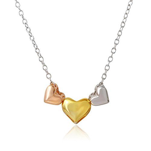 CloseoutWarehouse Tri-Color Plated Sterling Silver Three Heart Necklace