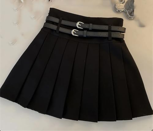 Women Summer High Waist Casual Mini Skirt Solid with Double Belt Pleated A Line Skirts3