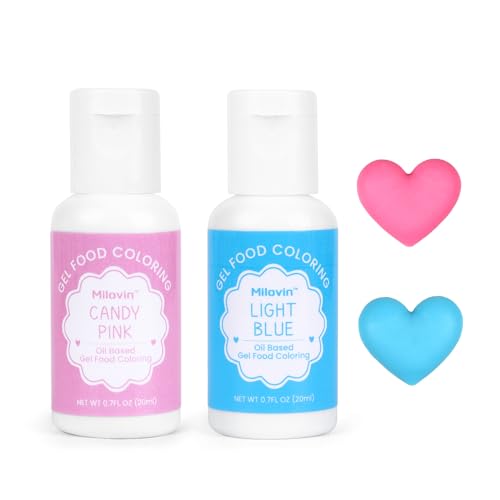 2 Colors Oil Based Food Coloring For Chocolate, Candy Pink, Light Blue Food Coloring For Cake Decorating, Sugar, Candy Melts, Baking, Cookies, Icing Frosting, Meringues, Cream 0.7 Fl. Oz/Bottle(Candy Pink, Light Blue)