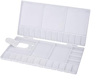 Watercolor Palette Folding Paint Tray Plastic Painting Pallet with 33 Compartments, Thumbhole and Brush Holders, White