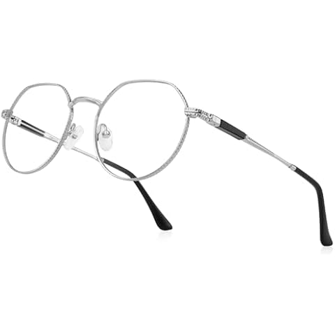 RB.Pilot Classic Round Polygon Reading Glasses for Men Women Light Blocking Computer Readers Spring Hinge Metal Frame Cover